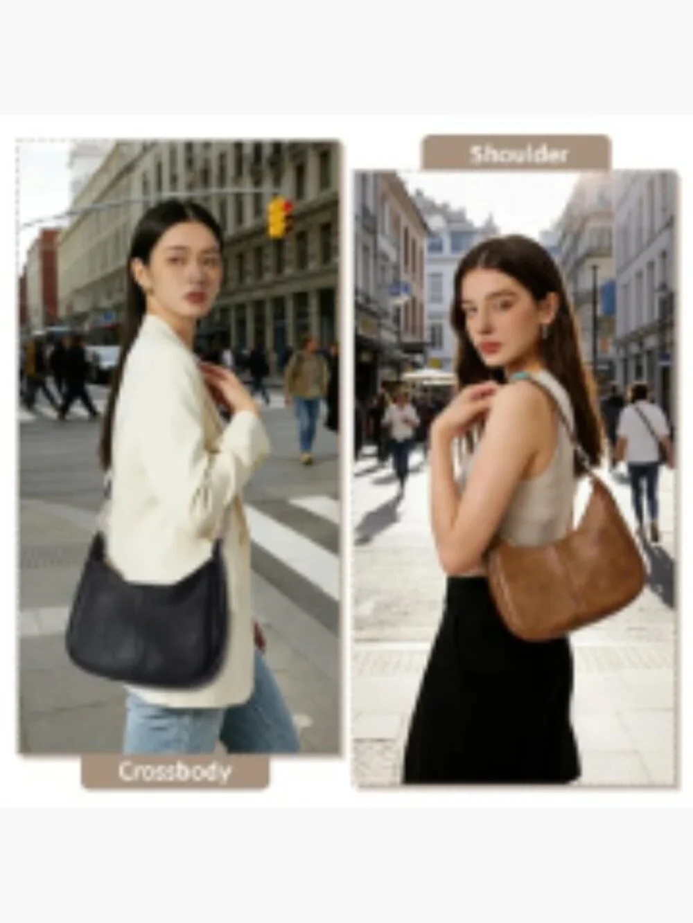 Slouchy Faux Leather Crossbody Hobo Bag with Zippered Back Pocket